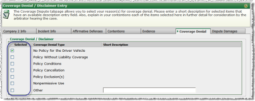Coverage Denial Tab