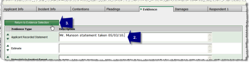 Entering Evidence Description (Continued)