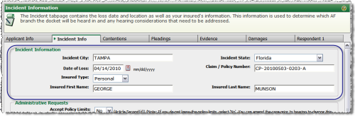 Incident Information Section