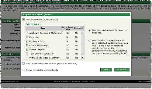 Application Print Options