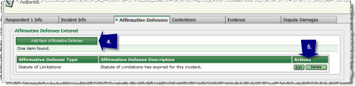 Adding/Editing Respondent Affirmative Defense