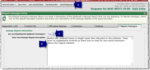 Respondent Damage Dispute