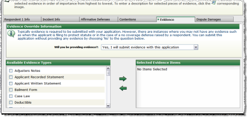 Respondent Evidence Override with 'Yes' Selected