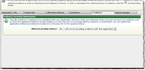 Respondent Evidence Override with 'No' Selected